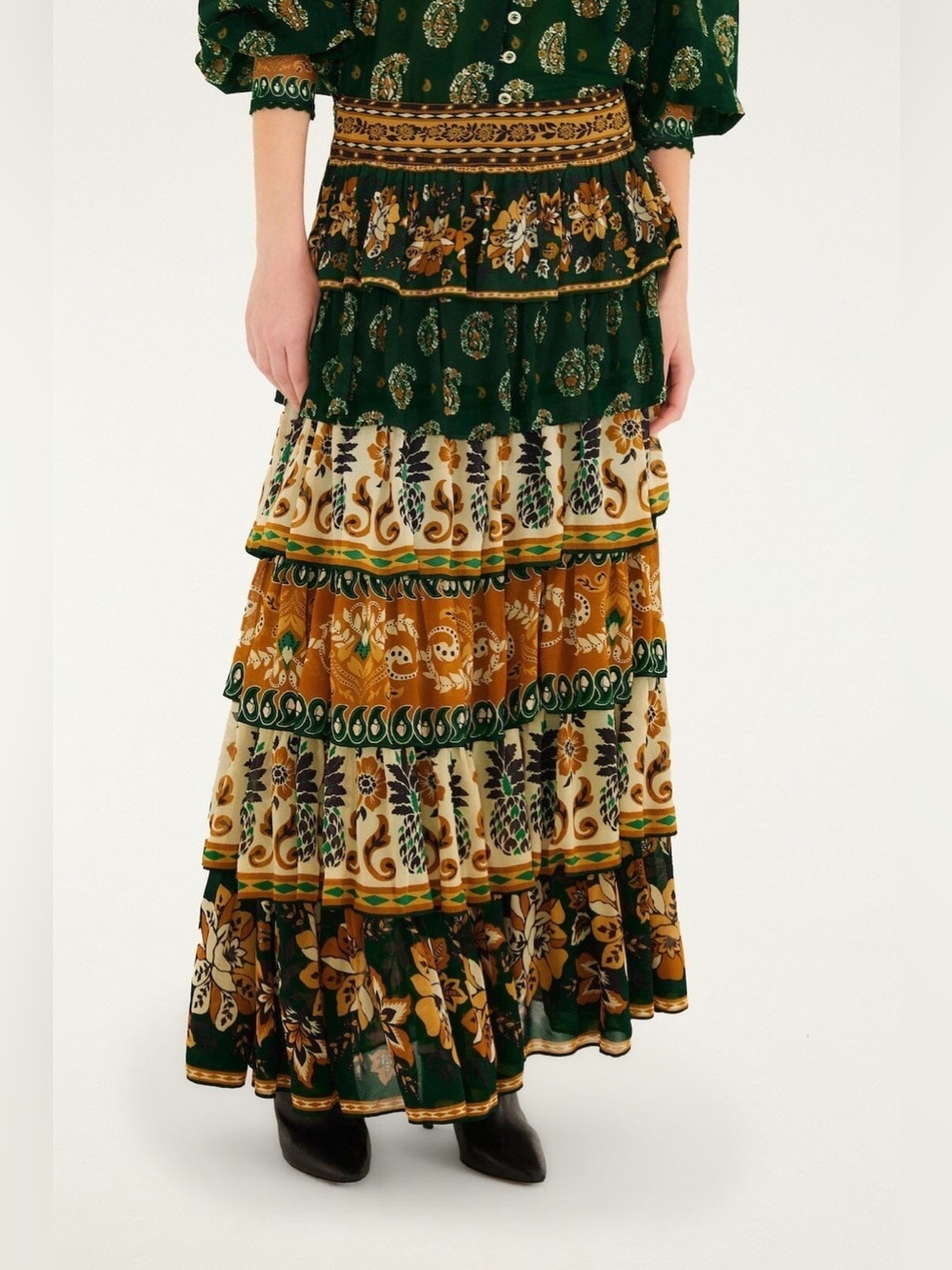 Farm Rio: Green Ayla Mixed Scarves Layered
Maxi Skirt - Picture 2 of 10